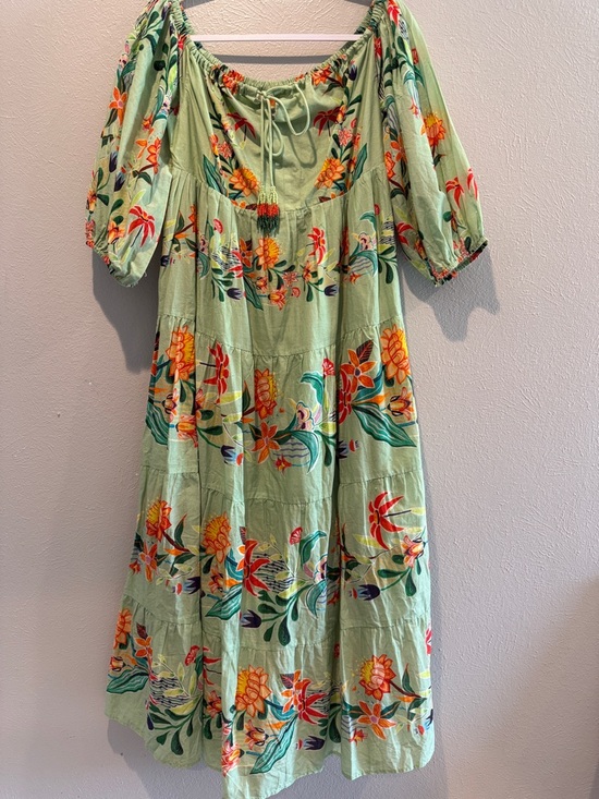 FARM Rio Dresses & Skirts - FARM Rio-Green Floral Off-Shoulder Maxi Dress. PTP 18-19”. Length 52”